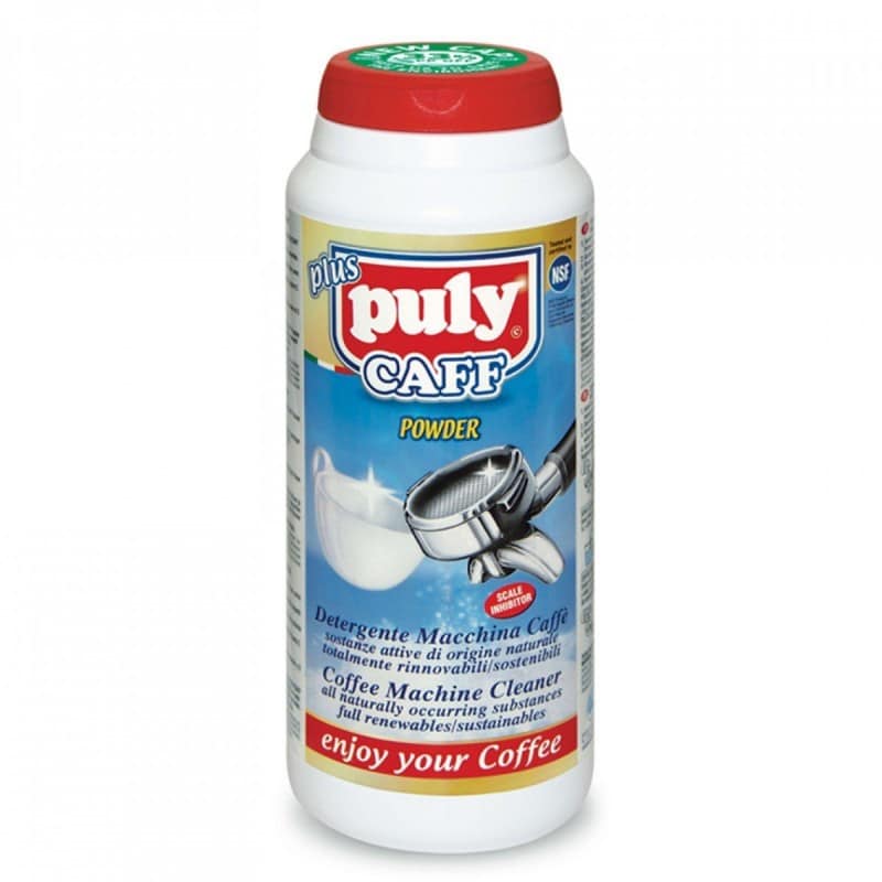 Tub of coffee machine cleaning powder from Puly Caff